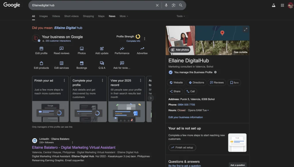Google my Business Profile updating, one of my Search Engine Optimization Service as a virtual assistant from the Philippines