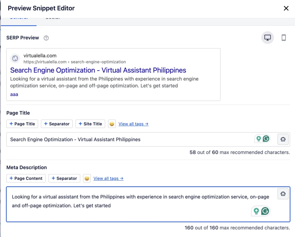 Meta Descriptions and Meta title